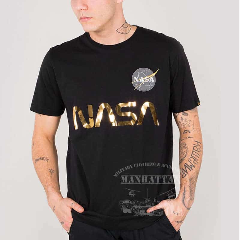 T-Shirt Alpha Industries NASA REFLECTIVE T - Black/Gold