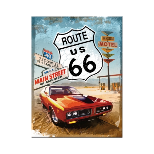Magnete Route 66 con auto - 6x8 cm