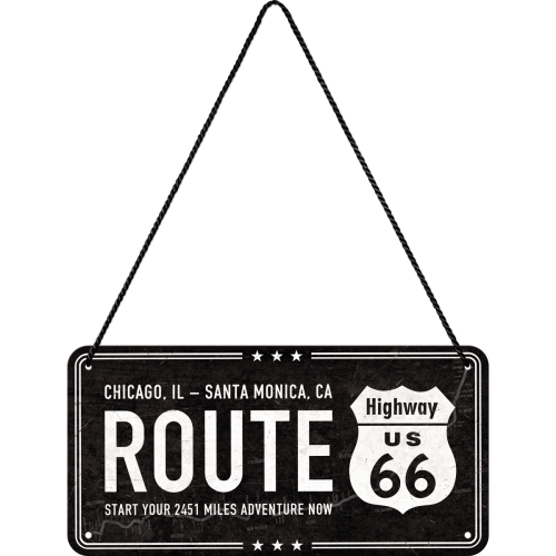 Cartello 10 x 20 cm con filo Highway 66 Black