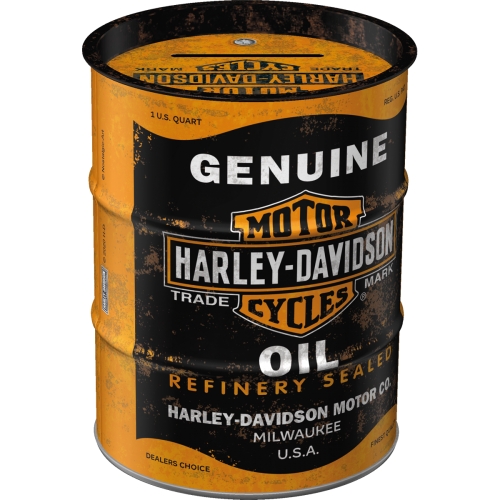 Salvadanaio in metallo - Oil Barrel, 9,3 x 11,7 cm, Harley Davidson - Genuine Oil
