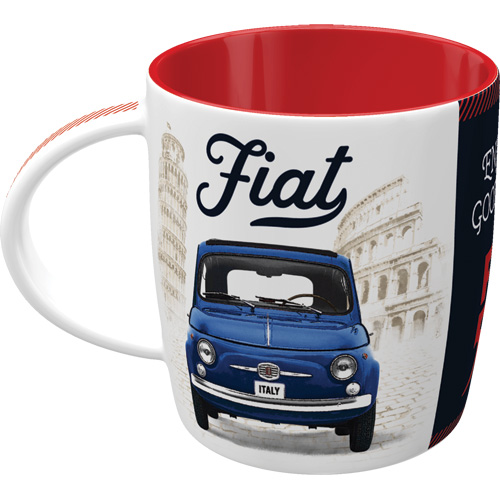 Tazza in ceramica Fiat 500 - Enjoy The Good Times, diametro 8,5 x h 9 cm