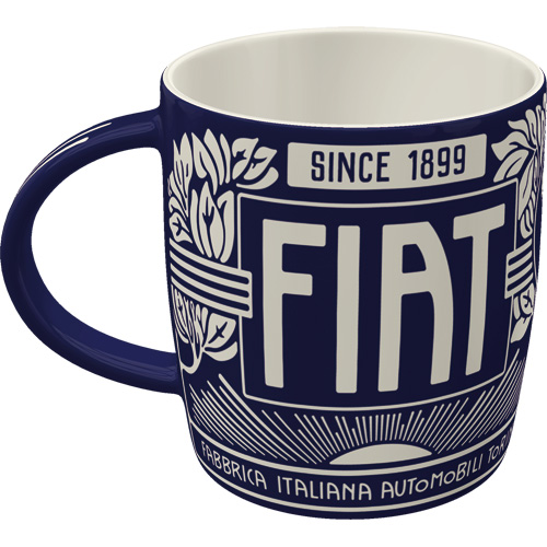 Tazza in ceramica Fiat - Since 1899 Logo Blue, diametro 8,5 x h 9 cm