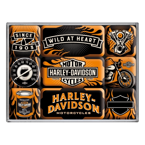 Set di 9 magneti a tema Harley Davidson Wild at Hearth