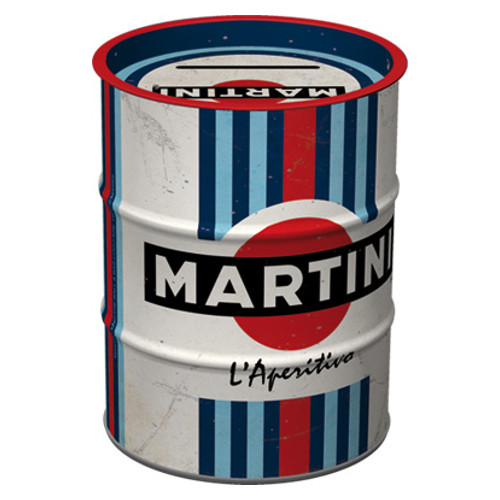 Salvadanaio in metallo - Oil Barrel, 9,3 x 11,7 cm, Martini - L'aperitivo Racing Stripes