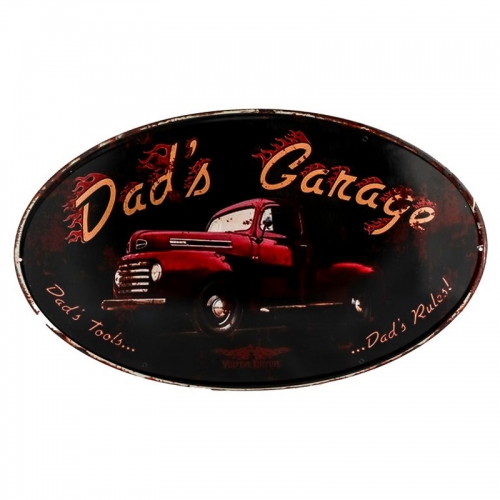 Targa in metallo ovale DAD'S GARAGE - cm 34x57