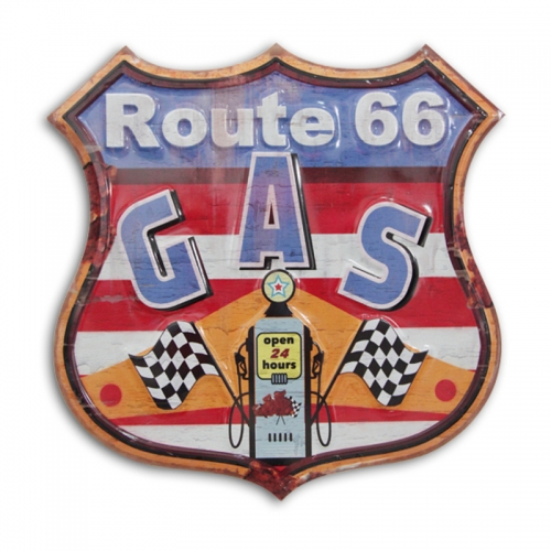 Targa in metallo ROUTE 66 GAS (Usa Flag) - cm 48x48