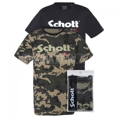 Pack 2 T-Shirt TS01MCLOGO by Schott NYC - Camo Khaki/Black
