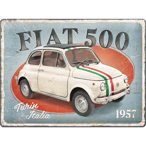 Cartello Fiat 500 - Turin Italia 1957 - 30x40 cm
